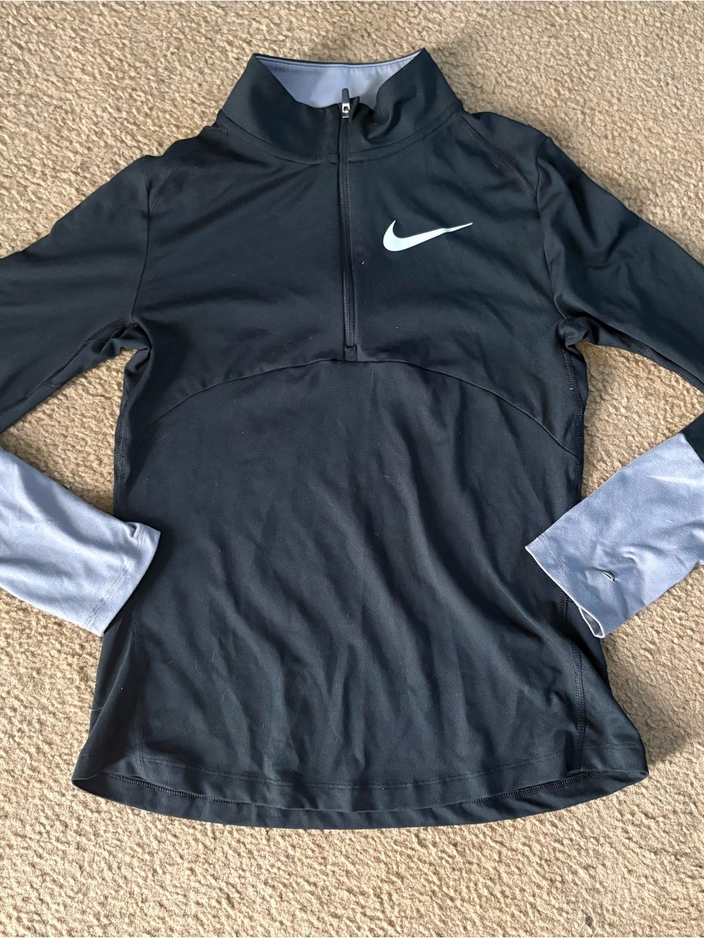 Nike Black Running Top with Light Gray Collar Trim